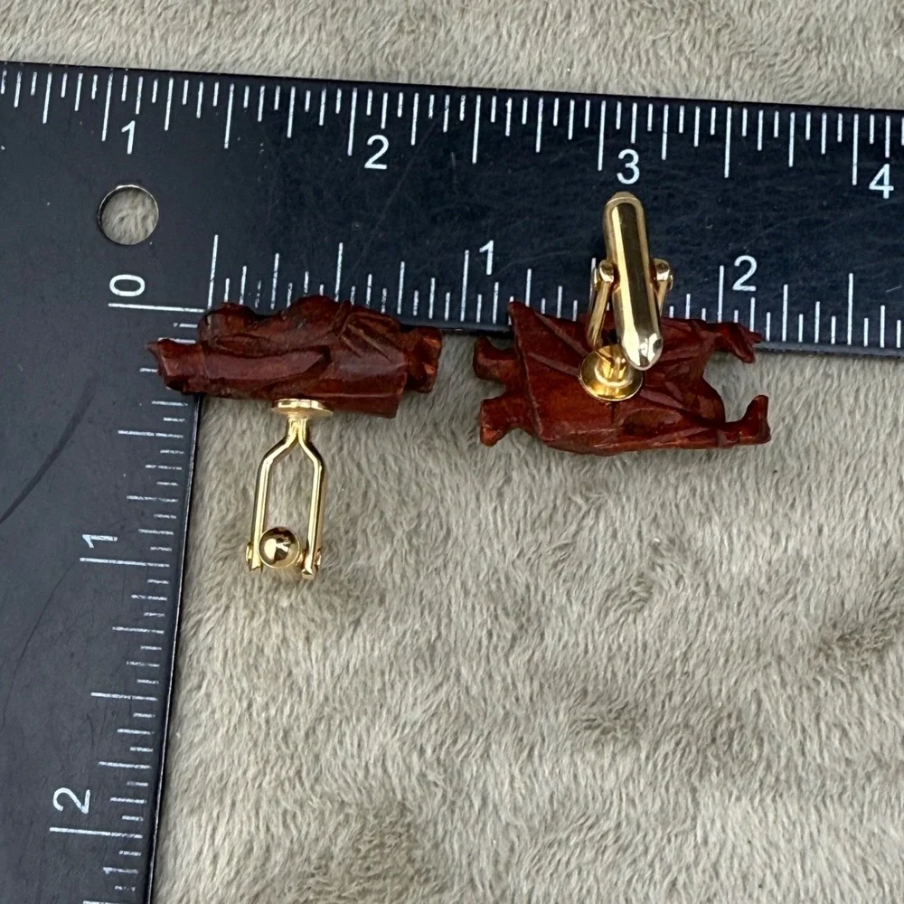 Vintage Carved Buddha Cufflinks‎ Wood